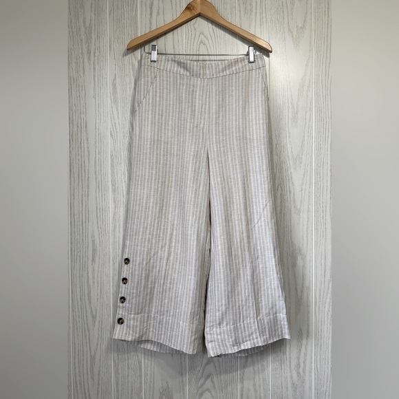 Zac & Rachel Linen Blend Wide Leg Pants Size M Beige Cropped Pull On Pockets LNC - Picture 1 of 3